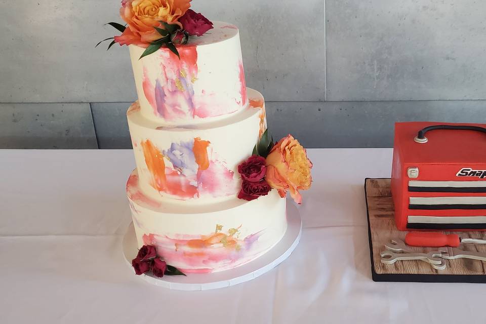 Tool box with bridal cake
