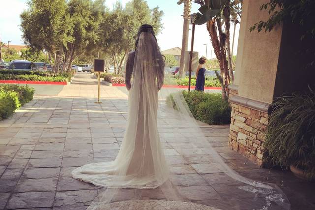 Wedding dress and veil