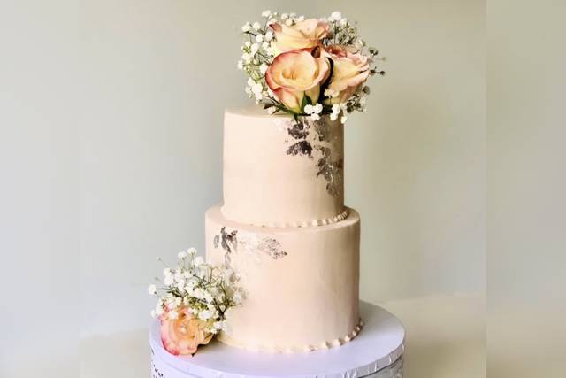 2-tier with silver & florals