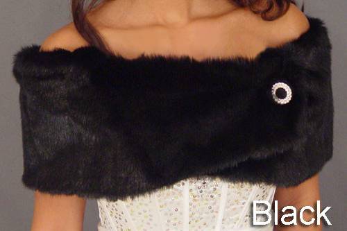 Black bolero/jacket to wear over a sleeveless wedding dress! Satin on the inside and faux fur on the outside.