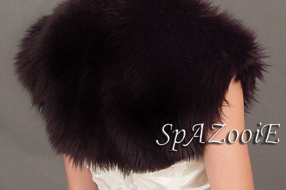 Short sleeve angora faux fur black bolero jacket. Your bridesmaids will love you for this and so will you.