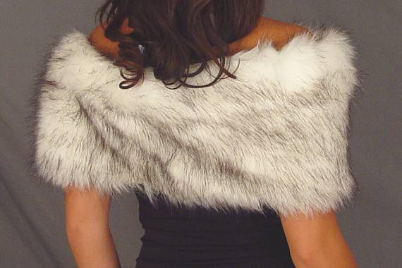 Husky caplet wrap. Beautiful with black and white. Great for bridesmaids or special places!