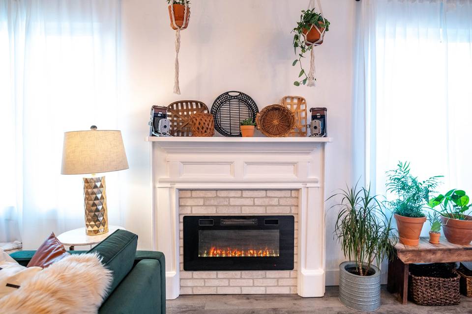 A cozy fireplace