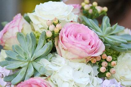 White, pink, succulent bridal