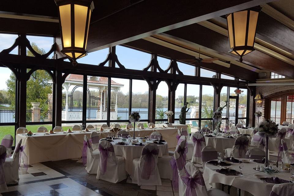 Indoor wedding reception venue with the view of