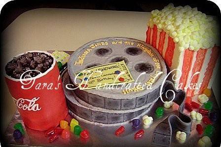 Movie party cake. Everything is edible cake including the soda and popcorn.