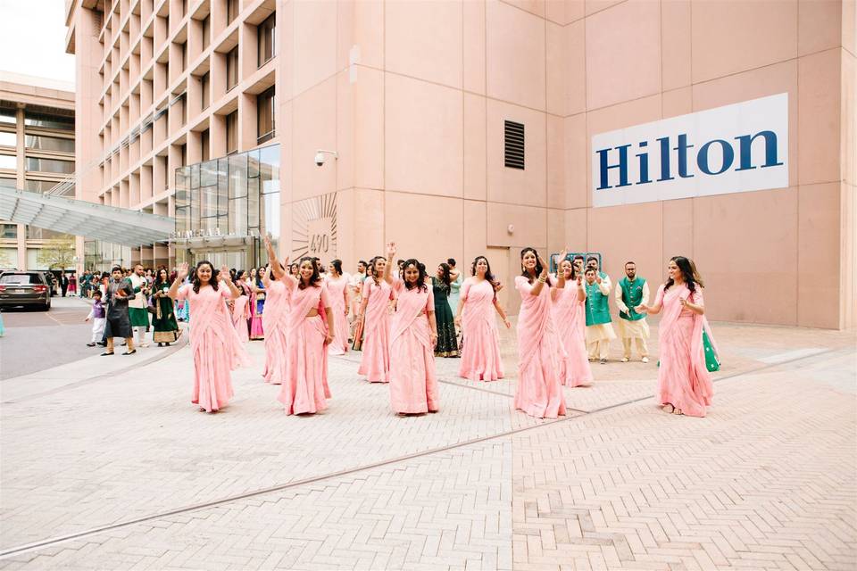 Dancing in front of hotel