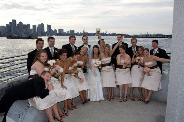 The bridal party on Boston Harbor.