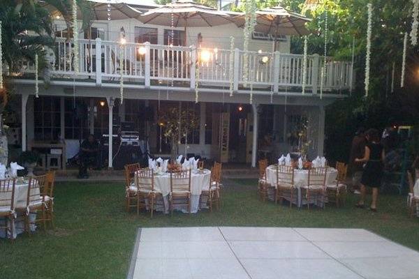 Outdoor wedding reception area