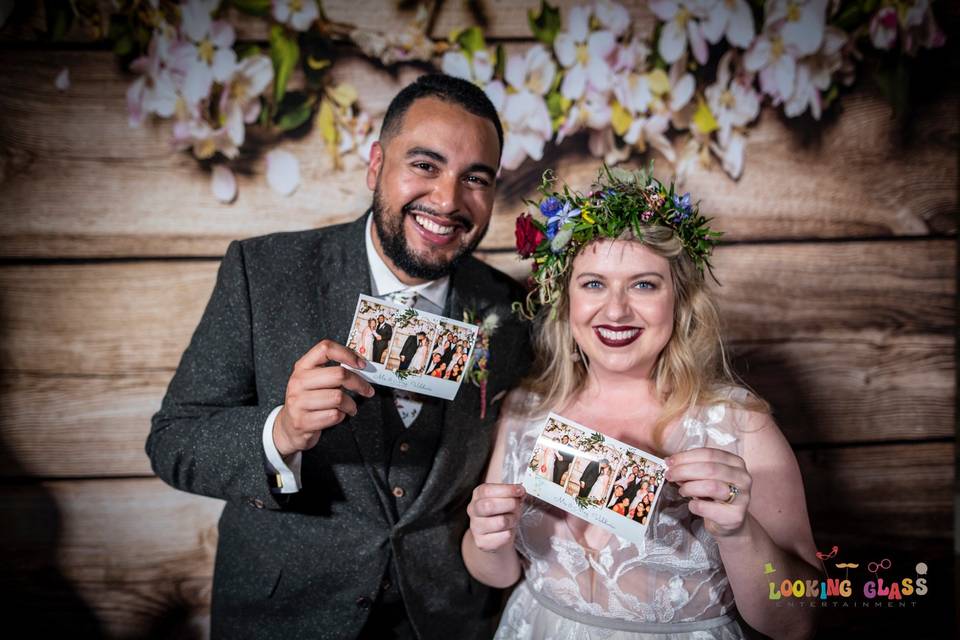 Bride and groom with prints