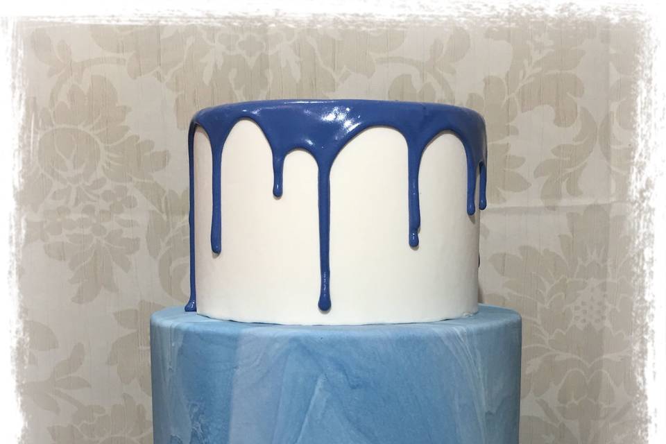 Blue and white cake