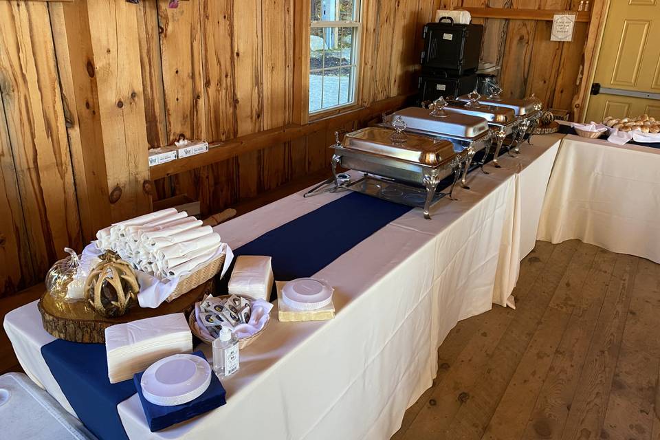 Buffet setup for barn wedding