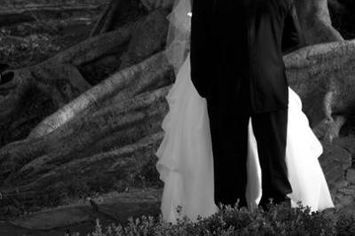 Megan and William have a quiet moment together outside of their reception in Pasadena, CA