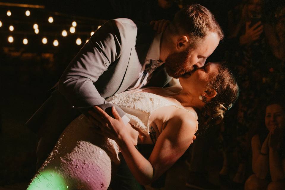 Newlyweds kissing