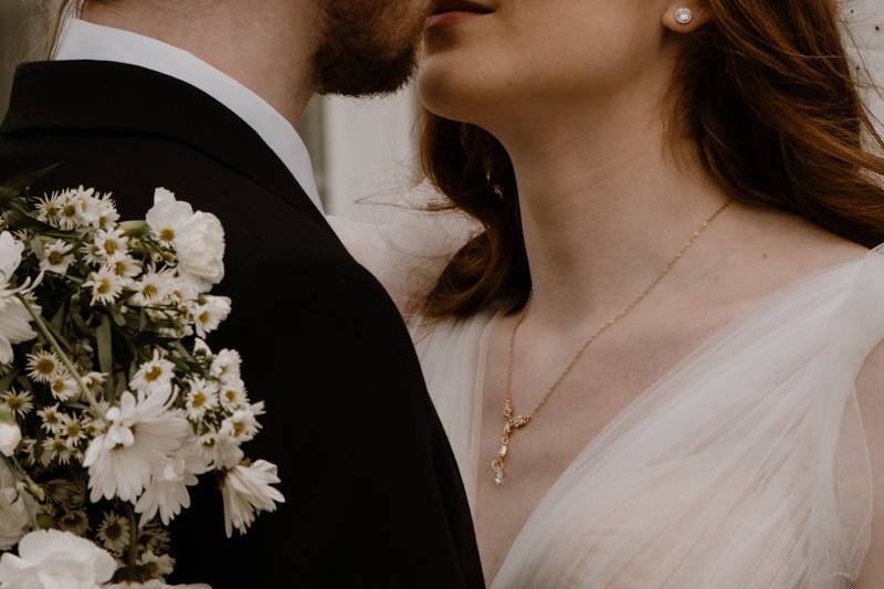 Bride and groom kissing