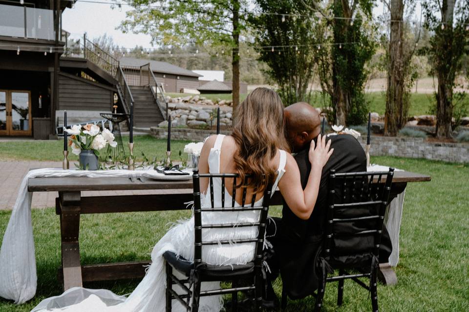 Bride and groom talking