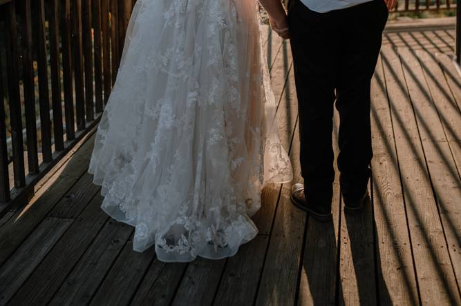 Newlyweds about to kiss