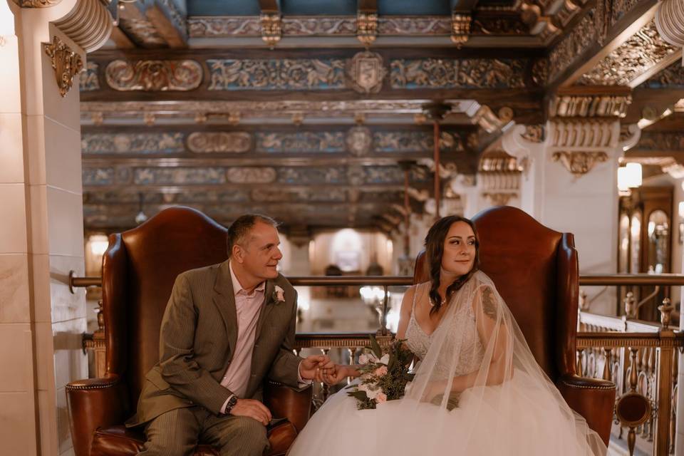 Couple sitting at a hotel