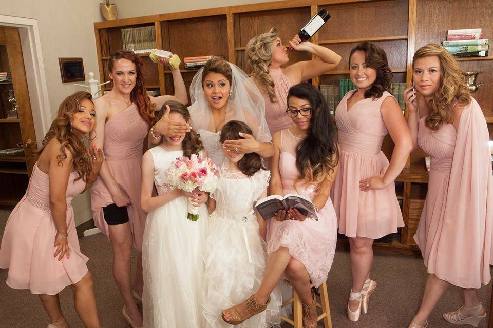 Bride with bridesmaids