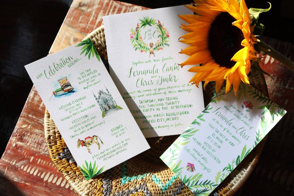 Destination wedding watercolor invitation suite