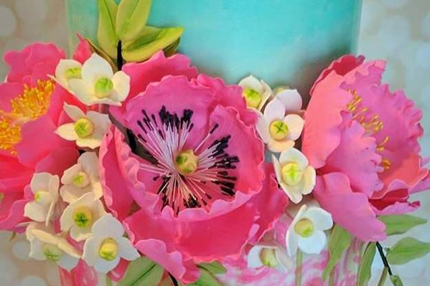 Handpainted fondant with edible sugar flowers