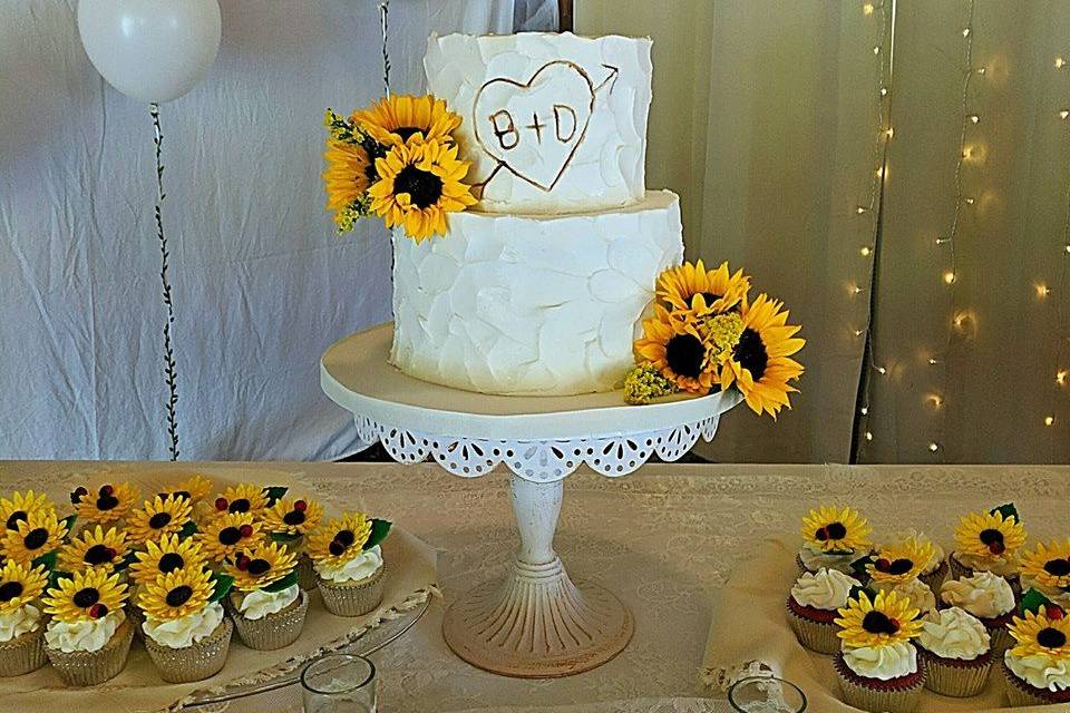 Rustic buttercream with hand painted initials