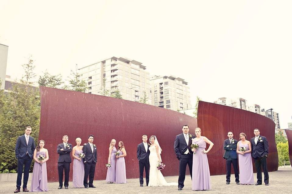 Couple with bridesmaid and groomsmen