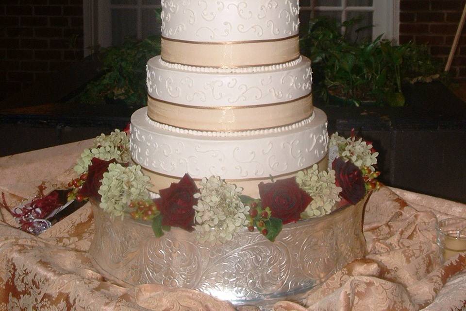 White cake with flower designs