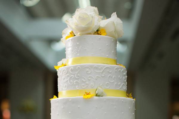 White cake with yellow linings
