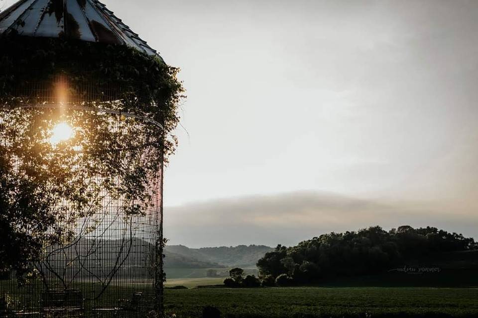 Corn crib sunset