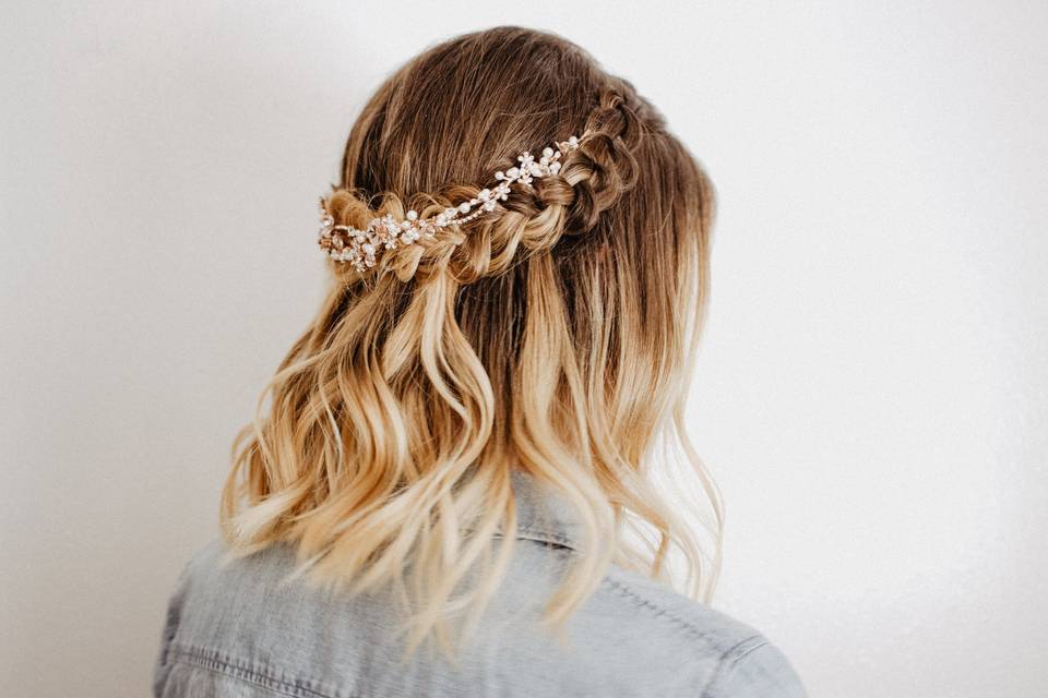 A half-up crown bridal braid