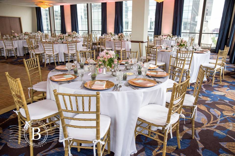 Table setup with floral centerpiece