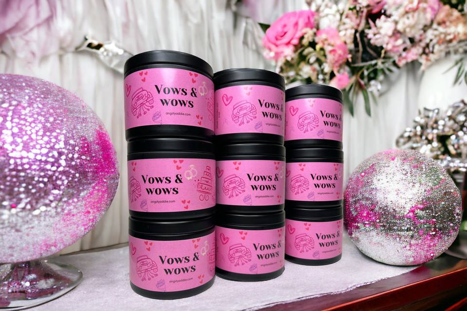 Vows + wows candle tin