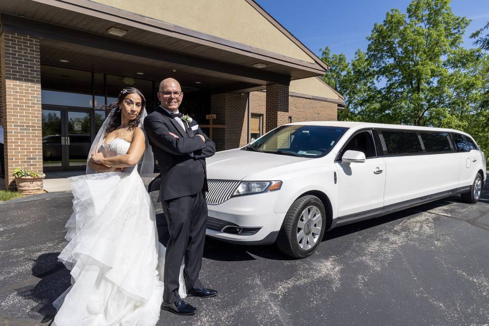Limousine bride and groom