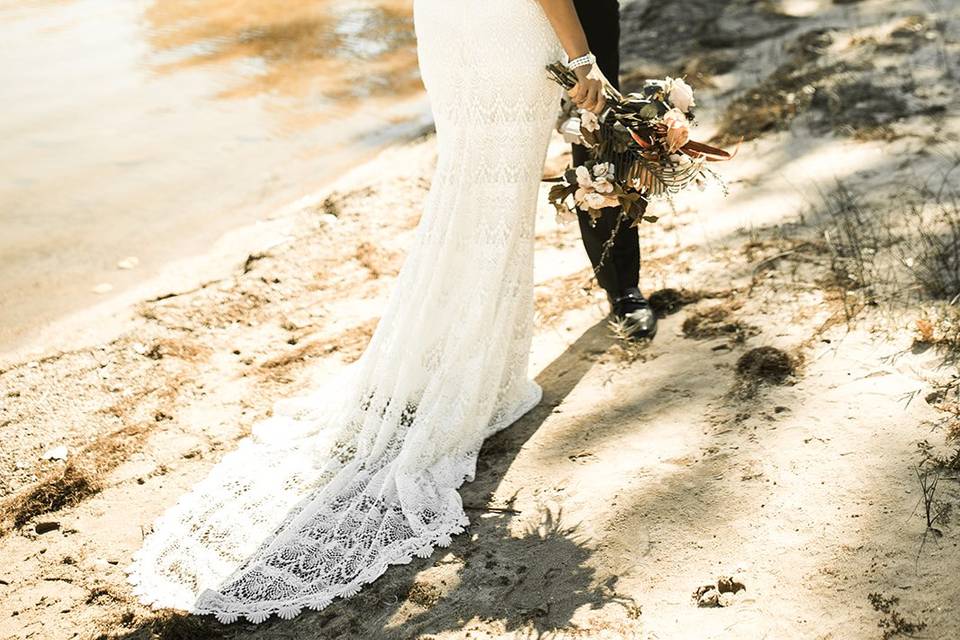 Bride and Groom by lake