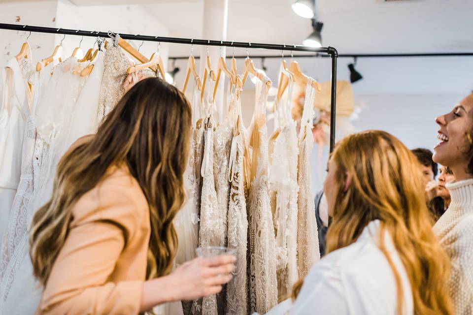 Group viewing wedding dresses