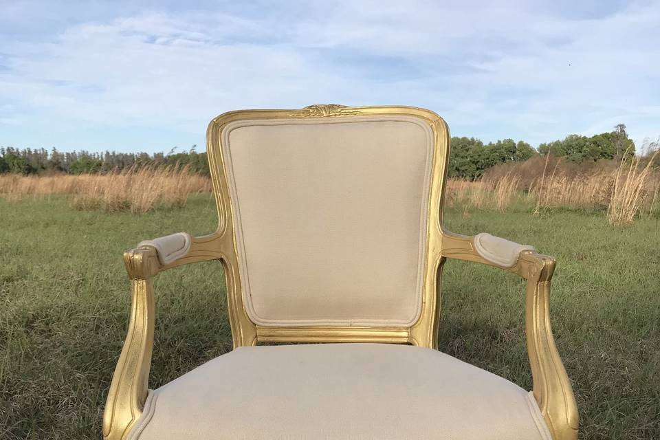 Vintage linen chairs with gold trim