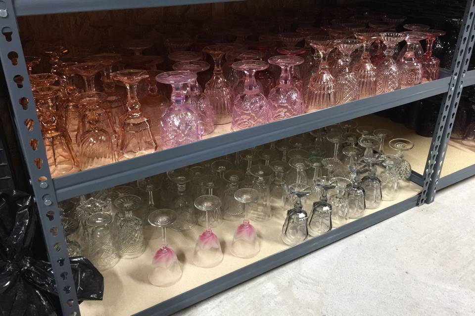 Peach, pink and clear mixed glassware