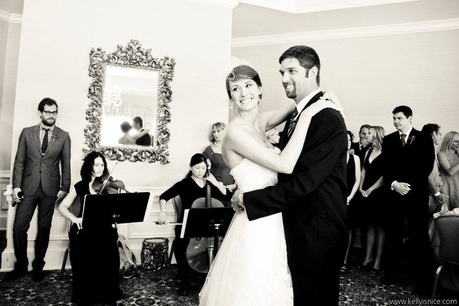 Lark Violin and Cello Duet performing  The Lover's Waltz for Anna and Andy's first dance! Image courtesy of Kelly is Nice Photography