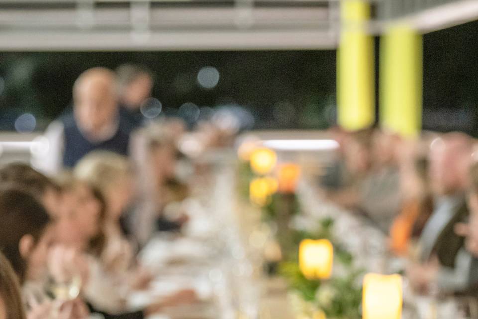 Guests sitting down to dinner