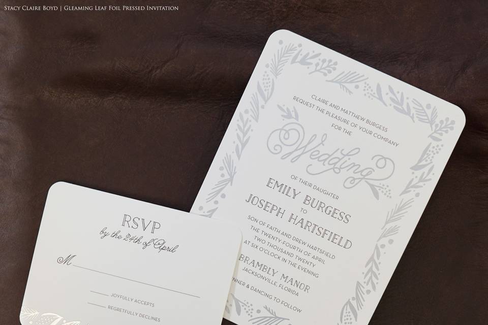 Silver foil press invitation