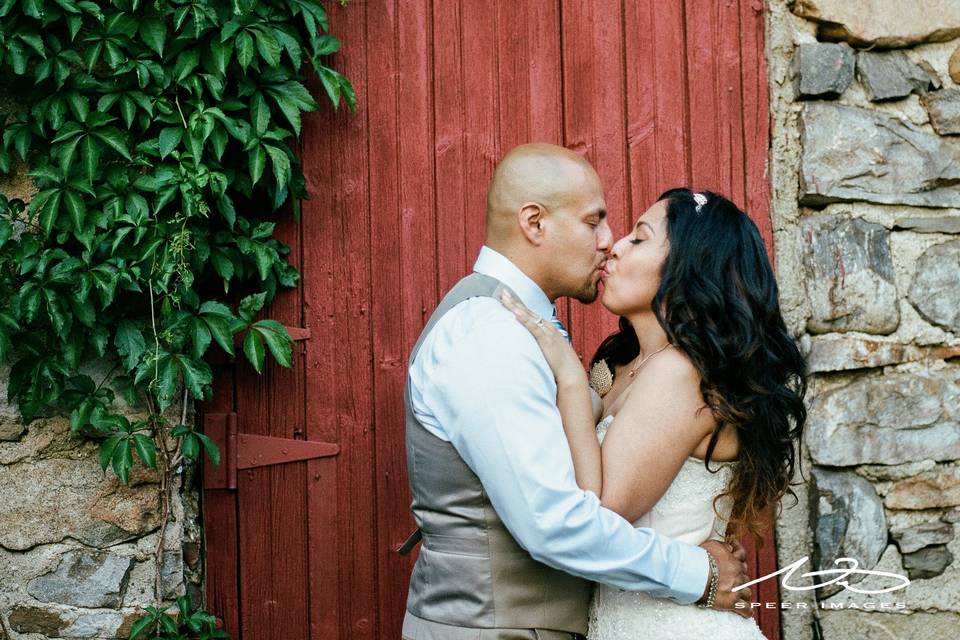 Newlyweds kissing