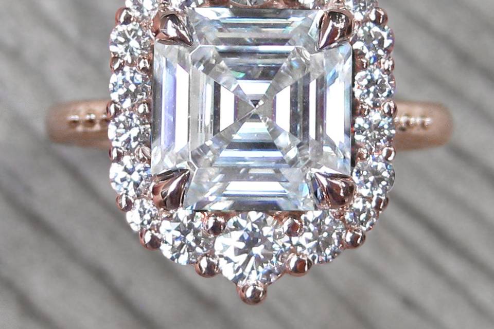 The Rosalind, a forever one asscher cut moissanite