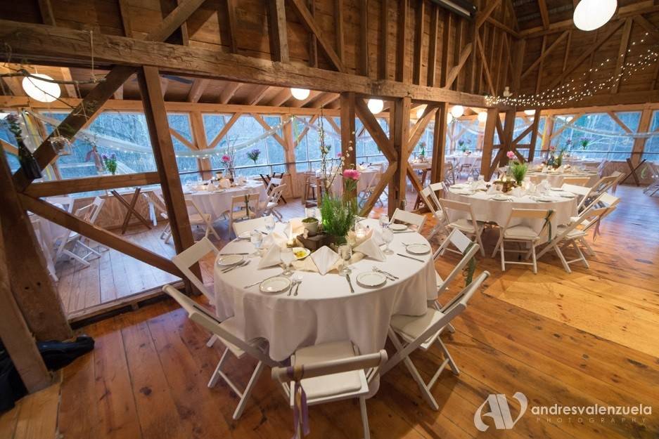 Table set-up in the barn.