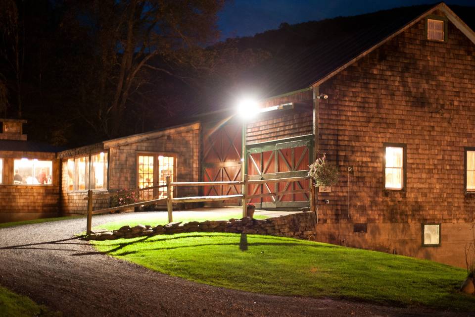 Exterior view of our rustic wedding barn.