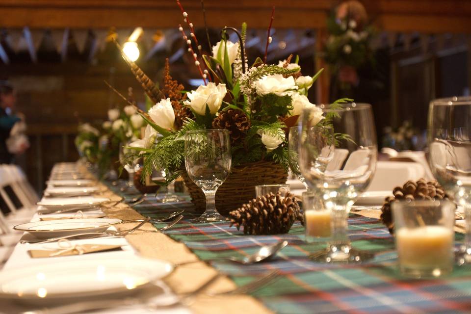 Table set-up in the barn.