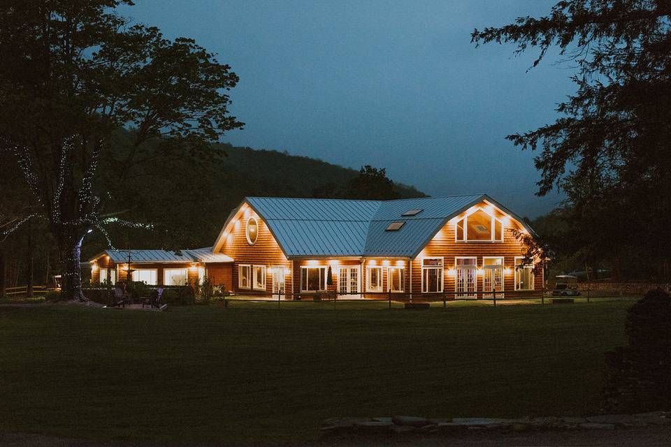 Moondance pavilion at night