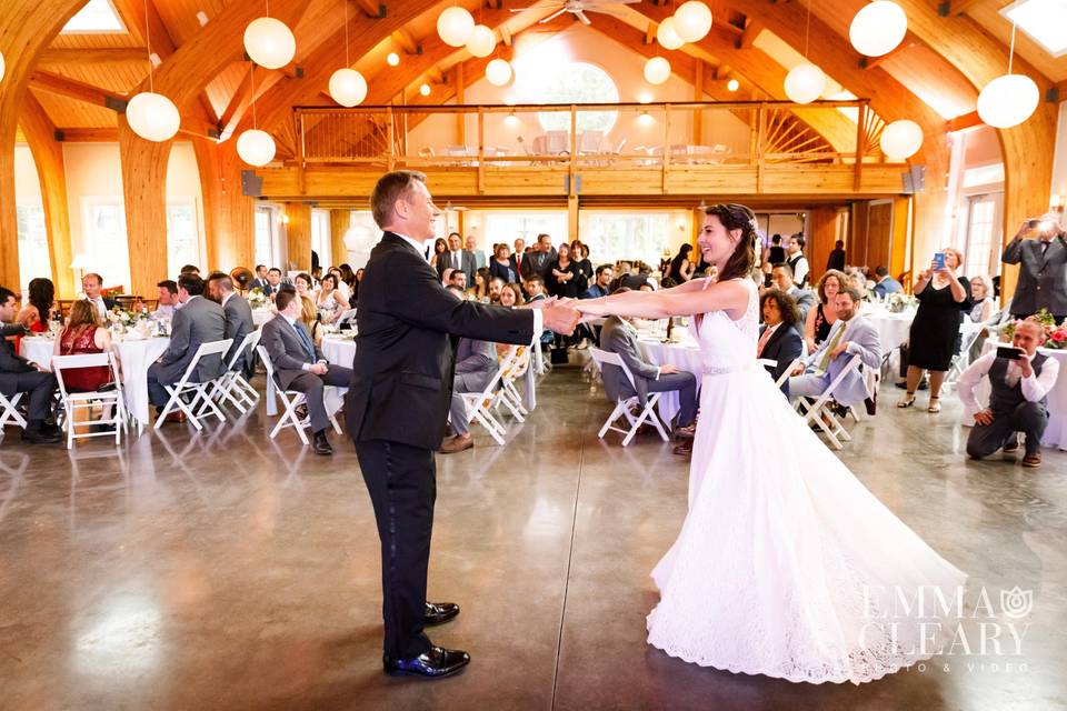 Charming bride and her father share a treasured moment in the new pavilion