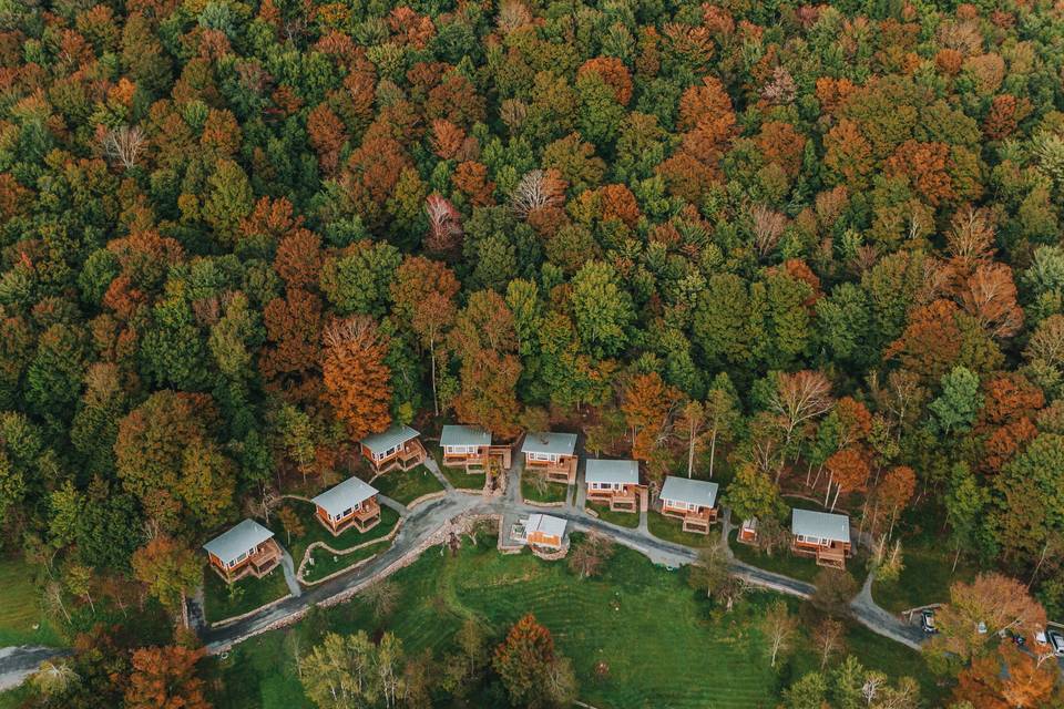 Breathtaking aerial view of our mountain sky cottages at full moon resort! Photo by pevide photography