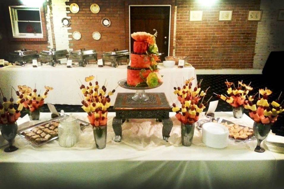 Wedding cake and buffet station